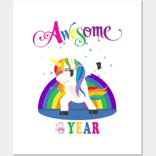 4th Birthday Unicorn Posters and Art